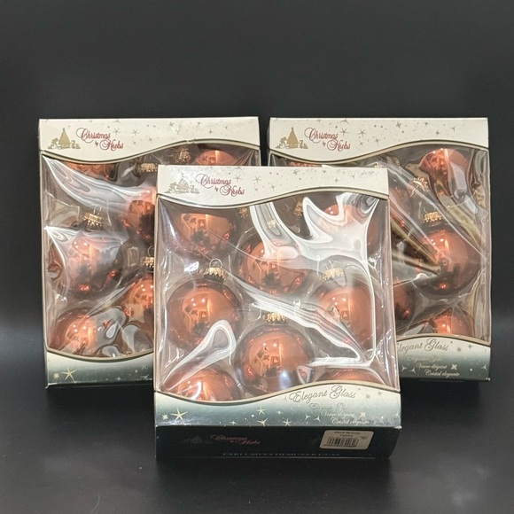 3 Boxes (24pcs) KREBS Dark Brown Shiny Bronze Glass Ball Ornaments - Picture 1 of 11